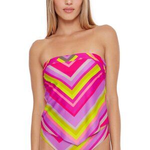 Trina Turk Women Size 4 Waltz Bandeau Tankini Top Removable Strap Multicolor NWT